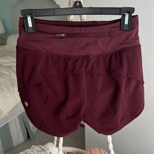 size 2 maroon lululemon speedup shorts